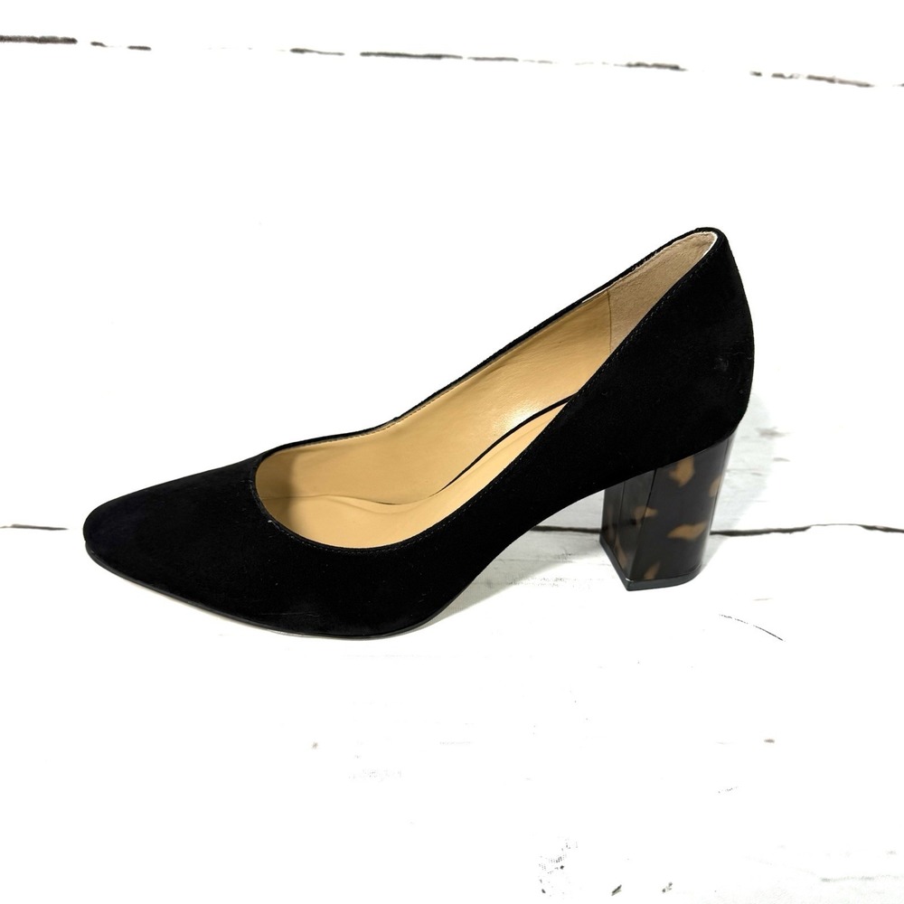 Talbots Shoes Women's 7M Black Kelsey Pumps Pointed Toe Block Mid Heel Suede New